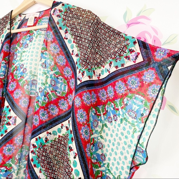 Band of Gypsies Floral Boho Floral Scarf Print Kimono Swim Cover S M - Picture 4 of 7